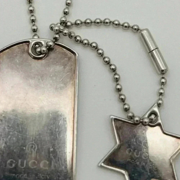 🔥FINAL BEST PRICE 🔥 Gucci Silver Dog Tag pendant with a Gucci Star Pendant - Picture 6 of 13